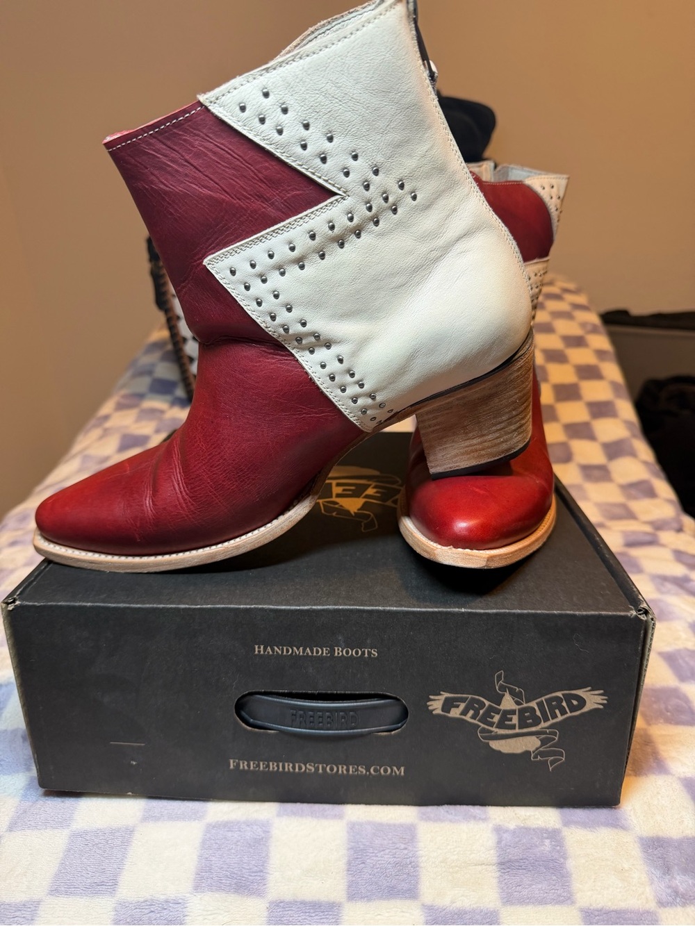 Freebird by Steven Red and White Leather Ankle Booties
